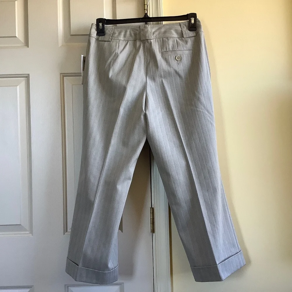 DKNY Cropped Cuffed Wide Leg Stretch Pant Striped Taupe SZ 10